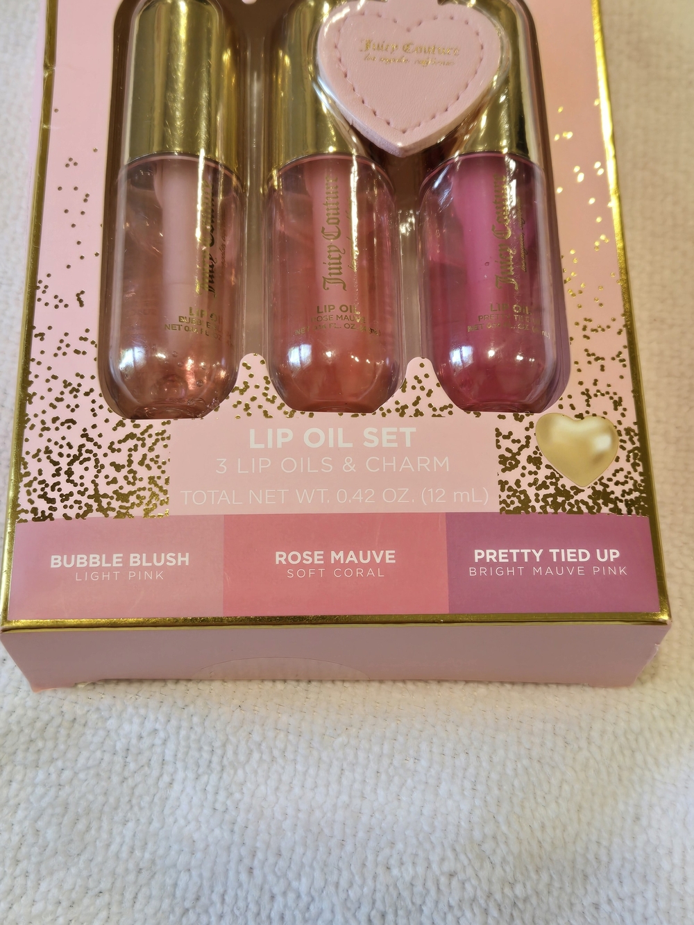 Juicy Couture NIB Lip Oil Trio - Soft Pink, Soft Coral & Bright Mauve Pink - Picture 2 of 3